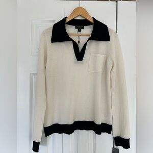 Charter Club Cashmere Women's Cream and Black V-Neck Sweater